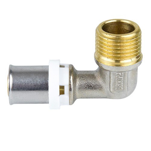 Угольник латунный Aquasfera 8006 DN 25x32.5 PN 16 резьба - 1/2'', покрытие - никель, резьбовой НР/пресс, 8006-07