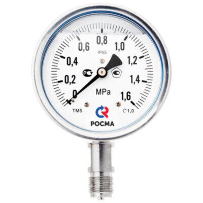 Мановакуумметр РОСМА ТМВ-521Р.00 (-0,1...0,9 МПа) Дкорп=100мм кл. 1,0 G1/2" коррозионностойкий виброустойчивый радиальный 00000000406