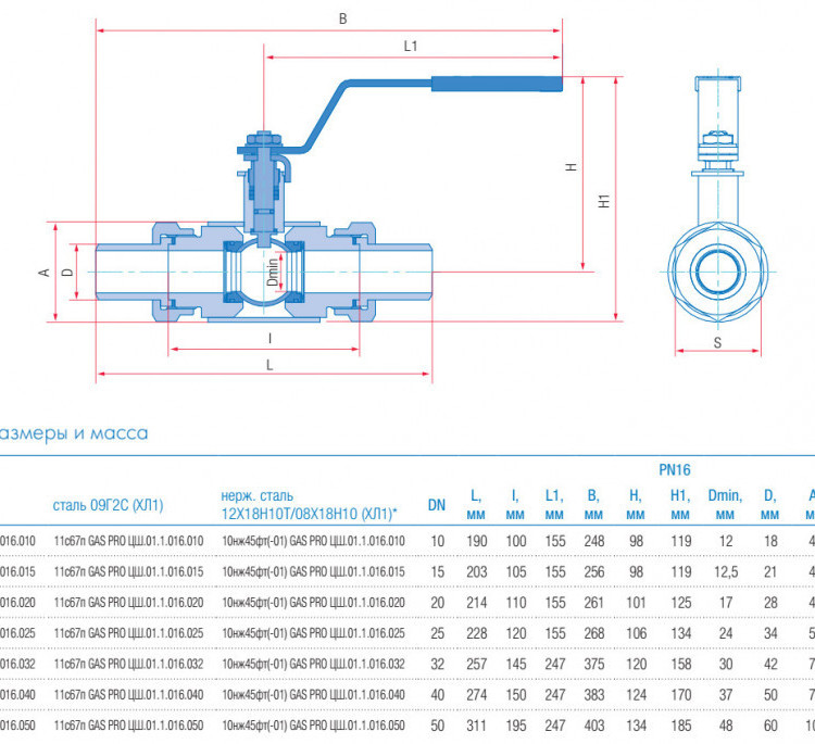 Кран шаровой Маршал 11с67п GAS PRO ЦШ.00.1 DN 40 PN 16 полнопроходной штуцерный 2