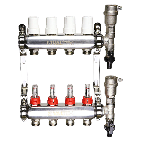 Коллекторная группа VALTEC VTc.589.EMNX.0606 6-ти контурный ВР-НР 1"x3/4" DN 25 PN 9 с регулирующими клапанами и расходомерами