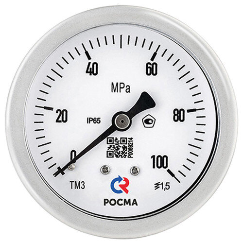 Манометр РОСМА ТМ-321Т.00 (0...100 МПа) Дкорп=63мм кл. 1,5 G1/4" коррозионностойкий виброустойчивый осевой 00000041079