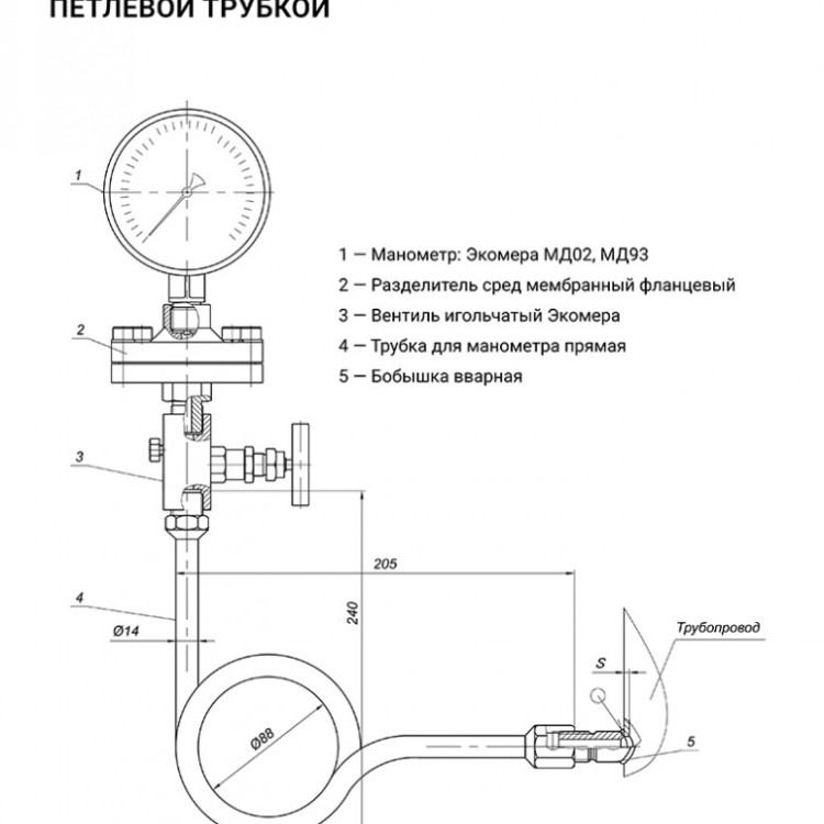 Трубка петлевая ЭКОМЕРА G1/2F-G1/2M угловая 3