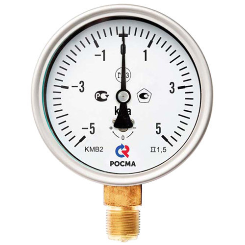 Мановакуумметр РОСМА КМВ-22Р (-5...5 кПа) Дкорп=100мм кл. 1,5 G1/2" для низких давлений газов радиальный 00000014164 1