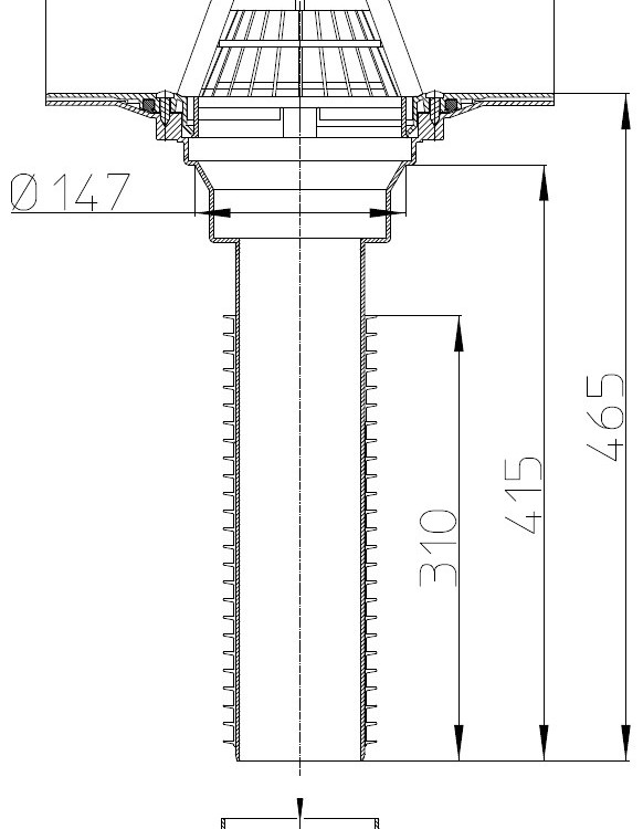 Корпус кровельной воронки HL69P/1-K DN110 вертикальный выпуск, плоский фланец ПВХ 2