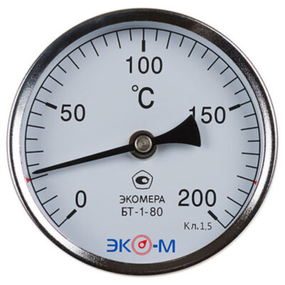 Термометр биметаллический ЭКОМЕРА БТ-1 Ду 80, Т 0-200C, L=40