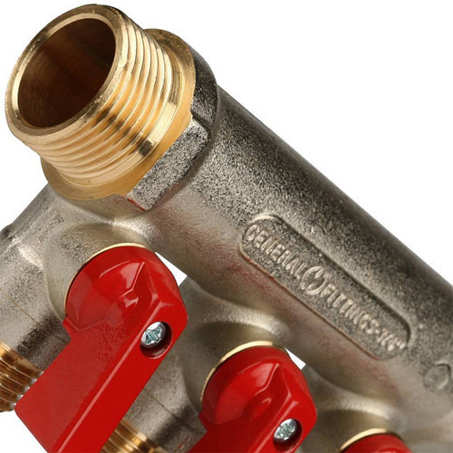 Коллектор распределительный STOUT SMB 6200 3 отвода ВР-НР 3/4"х1/2" DN 20 PN 10 с шаровыми кранами красная рукоятка 3
