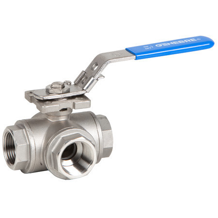 Кран шаровой трехходовой GENEBRE 2040 Ду20 Ру63 тип L нержавеющий резьбовой стандартнопроходной 1