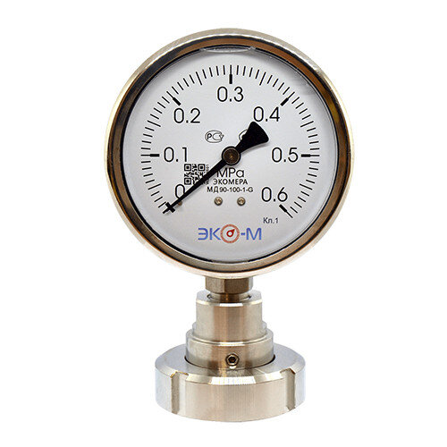 Разделитель сред (молочная гайка) Ду 32 мм в сборе с манометром ЭКОМЕРА МД90 Ду 100 мм Ру 0-0,6 МПа 1/2''