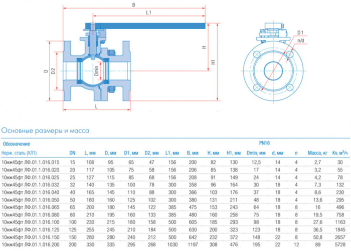 Кран шаровой литой Маршал 10нж45фт ЛФ.01.1 DN 100 PN 16 полнопроходной фланцевый