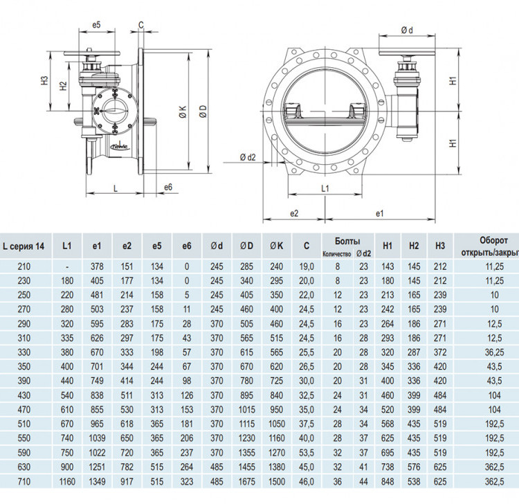 Затвор HAWLE 9881K DN 1400 PN 10 дисковый поворотный 3