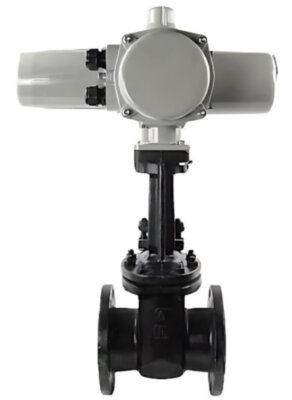 Задвижка ЛМЗ 30ч906бр Ду 100 Ру 16 фланцевая клиновая чугунная с электроприводом ГЗ-А.100/24 380В с параллельным клином