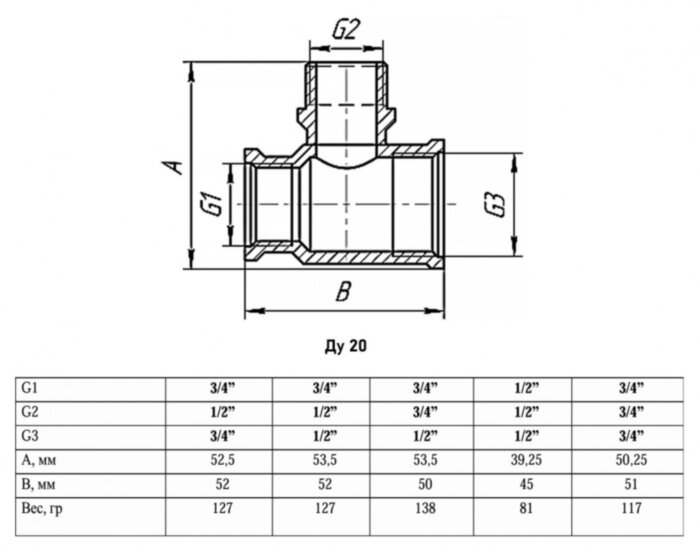 Тройник переходной VALFEX VF.132 ВР-НР 3/4"x3/4"x3/4" Ду 20 Ру 40 никелированный латунный