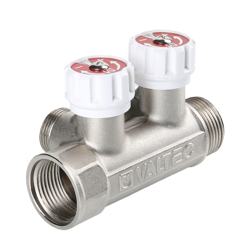 Коллектор распределительный VALTEC VTc.570.NE.0602 2 отвода ВР-НР 1"x3/4" DN 25 PN 10 с регулирующими клапанами