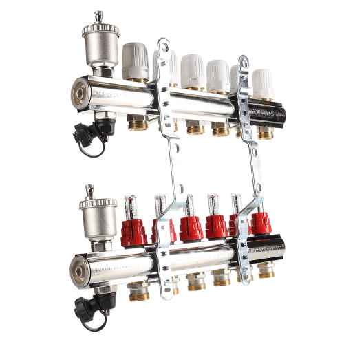 Коллекторная группа VALTEC VTc.596.EMNX.0607 7-ми контурный ВР-НР 1"x3/4" DN 25 PN 10 с регулирующими клапанами и расходомерами