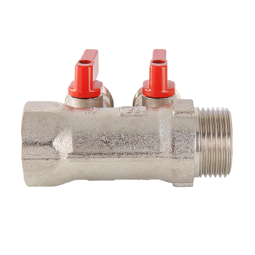 Коллектор распределительный VALTEC VTc.580.NE.0603 3 отвода ВР-НР 1"x3/4" DN 25 PN 10 с шаровыми кранами красная рукоятка 3