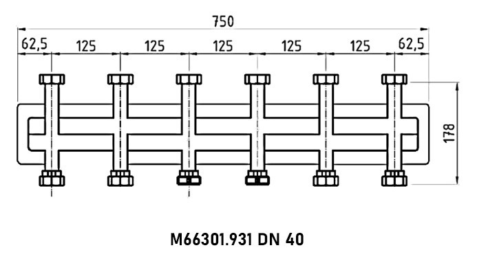 Коллектор распределительный Meibes M66301.931 5-ти контурный ВР-НР 1 1/2" DN 40 PN 6 в теплоизоляции 3