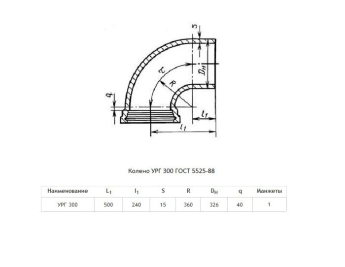 Колено УРГ Ду 300 ВЧШГ ГОСТ 5525-88 чугунное раструб-гладкий конец