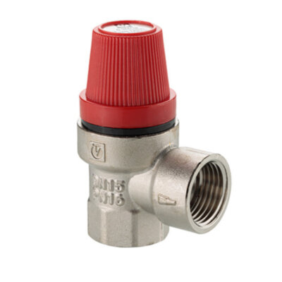 Клапан предохранительный VALTEC VT.0490.N.0430 1/2" DN 15 PN 10 пружинный с фиксированной настройкой 0,3 МПа, латунный с никелевым покрытием