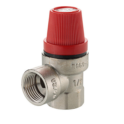 Клапан предохранительный VALTEC VT.0490.N.0430 1/2" DN 15 PN 10 пружинный с фиксированной настройкой 0,3 МПа, латунный с никелевым покрытием
