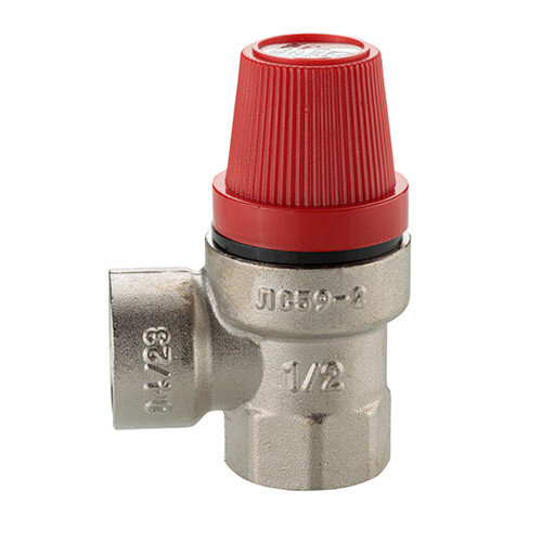 Клапан предохранительный VALTEC VT.0490.N.0430 1/2" DN 15 PN 10 пружинный с фиксированной настройкой 0,3 МПа, латунный с никелевым покрытием