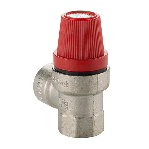 Клапан предохранительный VALTEC VT.0490.N.0430 1/2" DN 15 PN 10 пружинный с фиксированной настройкой 0,3 МПа, латунный с никелевым покрытием