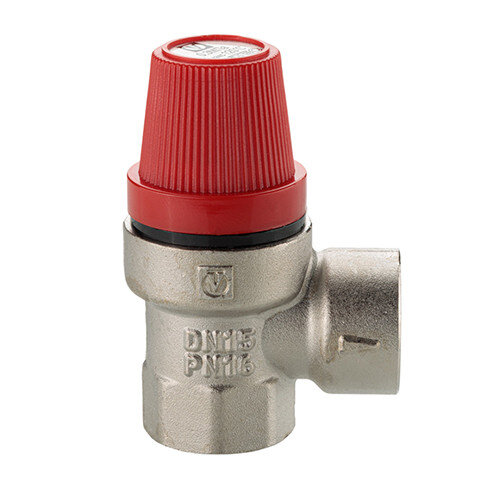 Клапан предохранительный VALTEC VT.0490.N.0430 1/2" DN 15 PN 10 пружинный с фиксированной настройкой 0,3 МПа, латунный с никелевым покрытием