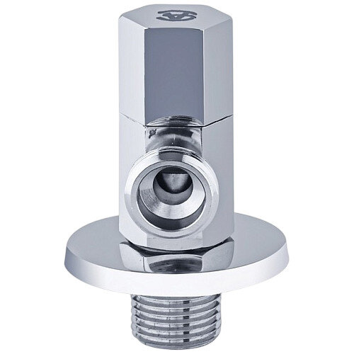 Клапан (вентиль) угловой для бытовых приборов латунный Aquasfera 1077 DN 15 PN 10 резьба - 1/2"х3/4", покрытие - хром, с отражателем, резьбовой НР-НР, маховик хромированный, 1077-02