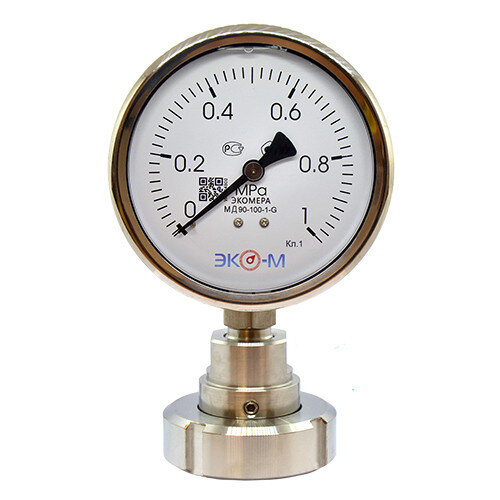 Разделитель сред (молочная гайка) Ду 32 мм в сборе с манометром ЭКОМЕРА МД90 Ду 100 мм Ру 0-1 МПа 1/2''