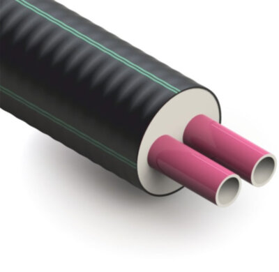 Гибкая труба в ППУ изоляции ИЗОПРОФЛЕКС ТАНДЕМ - 95 ПЭ-Х Р 0,6 МПа 63+63/180