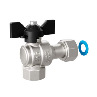 Кран шаровой латунный LD Pride 47.15.В-НкГк.У.Б Ду 15 Ру 40 резьба (ВР-ВР) 1/2", никелированный угловой с черной бабочкой, неполнопроходный