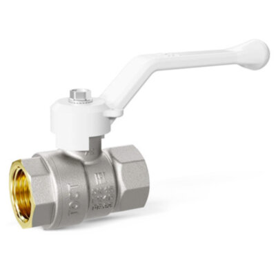 Кран шаровой латунный LD Pride 47.40.В-В.Р Ду 40 Ру 25 резьба (ВР-ВР) 1 1/2", никелированный с белым рычагом, неполнопроходный