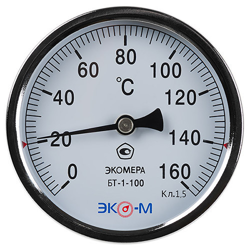 Термометр биметаллический ЭКОМЕРА БТ-1 Ду 100, Т 0-160C, L=80 1