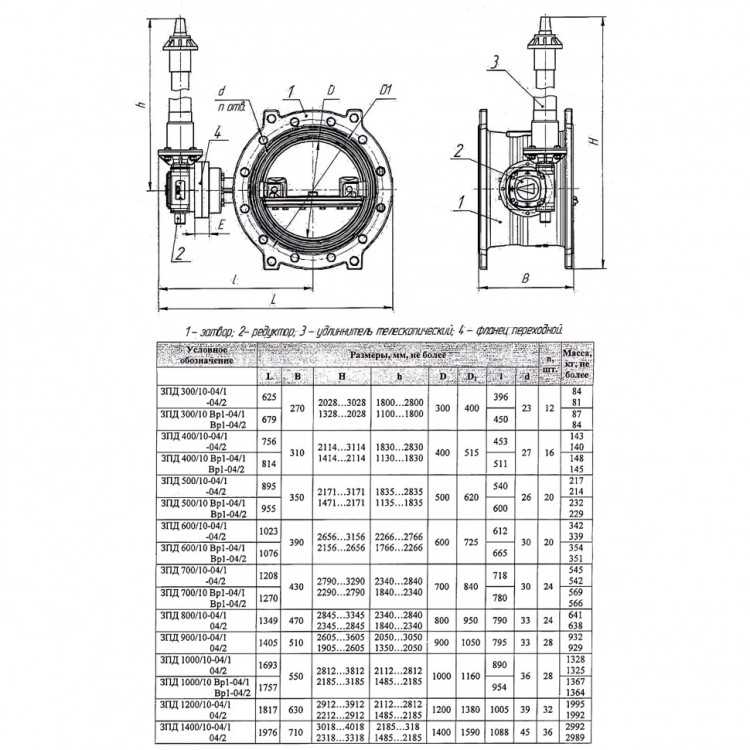 Затвор ЭНЭКОС Вр1 DN 600 PN 10 поворотный фланцевый с двойным эксцентриком с редуктором и телескопическим удлинителем 2