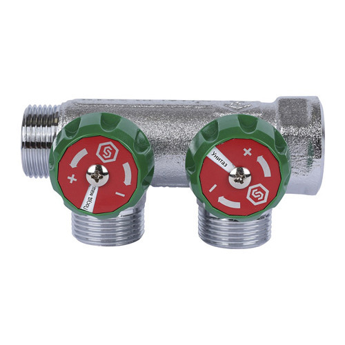 Коллектор распределительный STOUT SMB 6850 2 отвода ВР-НР 3/4" DN 20 PN 16 с регулирующими клапанами 2