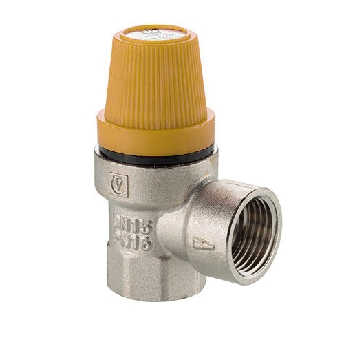Клапан предохранительный VALTEC VT.0490.N.0460 1/2" DN 15 PN 10 пружинный с фиксированной настройкой 0,6 МПа, латунный с никелевым покрытием