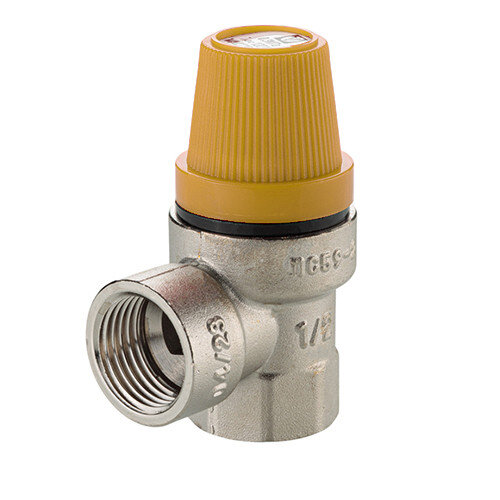 Клапан предохранительный VALTEC VT.0490.N.0460 1/2" DN 15 PN 10 пружинный с фиксированной настройкой 0,6 МПа, латунный с никелевым покрытием