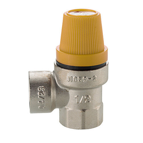 Клапан предохранительный VALTEC VT.0490.N.0460 1/2" DN 15 PN 10 пружинный с фиксированной настройкой 0,6 МПа, латунный с никелевым покрытием