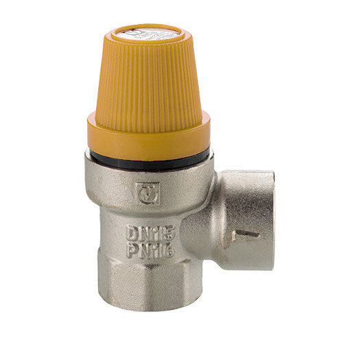 Клапан предохранительный VALTEC VT.0490.N.0460 1/2" DN 15 PN 10 пружинный с фиксированной настройкой 0,6 МПа, латунный с никелевым покрытием