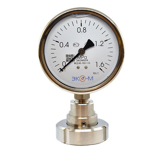 Разделитель сред (молочная гайка) Ду 32 мм в сборе с манометром ЭКОМЕРА МД90 Ду 100 мм Ру 0-1,6 МПа 1/2''