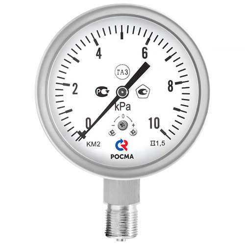 Манометр РОСМА КМ-22Р Кс IP65 (0...4 кПа) Дкорп=100мм кл. 1,5 G1/2" коррозионностойкий для низких давлений газов радиальный 00000035400 1