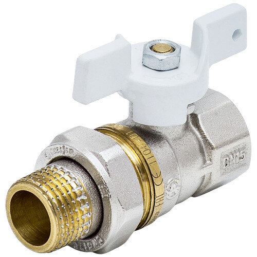 Кран шаровой латунный Aquasfera Standard 1107 DN 25 PN 25 резьба - 1'', покрытие - никель, неполнопроходной резьбовой ВР-НР с американкой, ручка-бабочка белая 1107-03