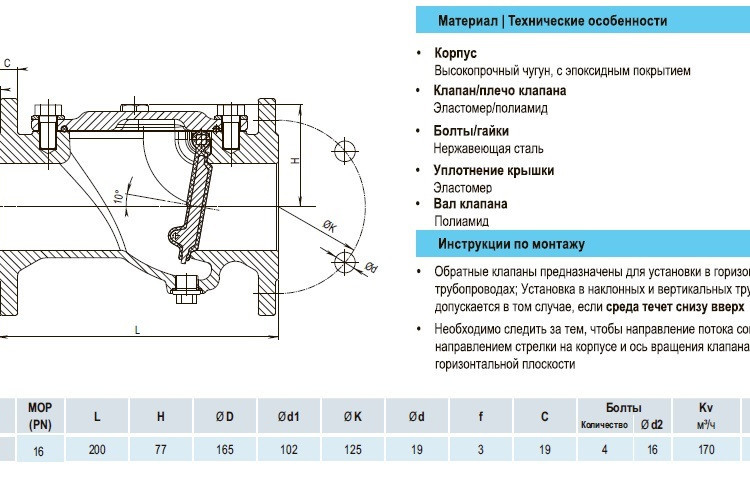 Клапан обратный HAWLE 9831 DN 50 PN 16 фланцевый 2