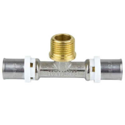 Тройник латунный Aquasfera 8012 DN 20x32.5 PN 16 резьба - 3/4'', покрытие - никель, резьбовой НР/пресс, 8012-07