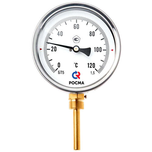 Термометр РОСМА БТ-32.211-100 Дкорп=63мм 2,5 МПа кл. 2,5 G1/2" Tраб = 0...+120°C биметаллический радиальный 00000002442