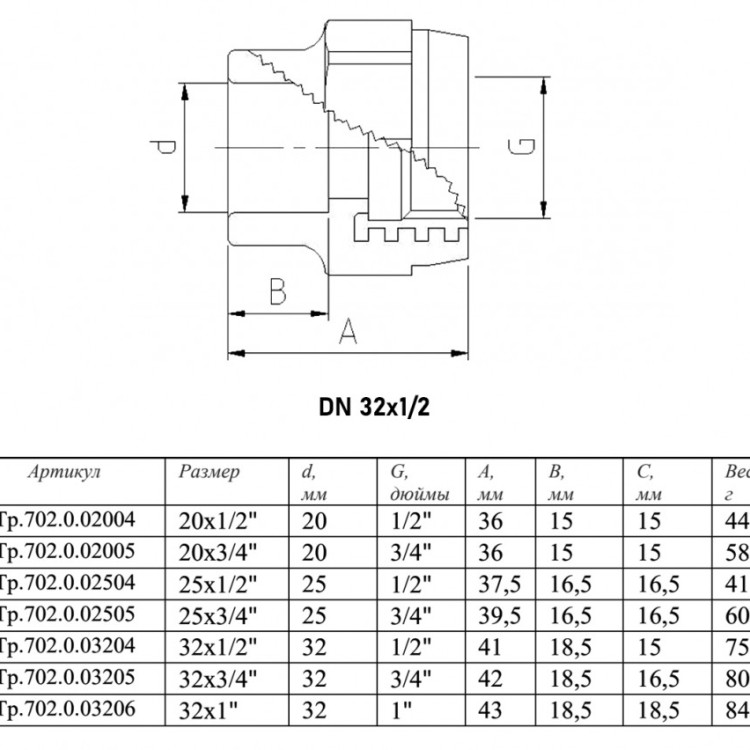 Переходник VALTEC VTp.702 ВР 1/2" DN 32x15 PN 25 полипропиленовый комбинированный 2