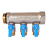 Коллектор распределительный STOUT SMB 6211 3 отвода ВР-НР 1"х1/2" DN 25 PN 10 с шаровыми кранами синяя рукоятка уплотнительное кольцо 2