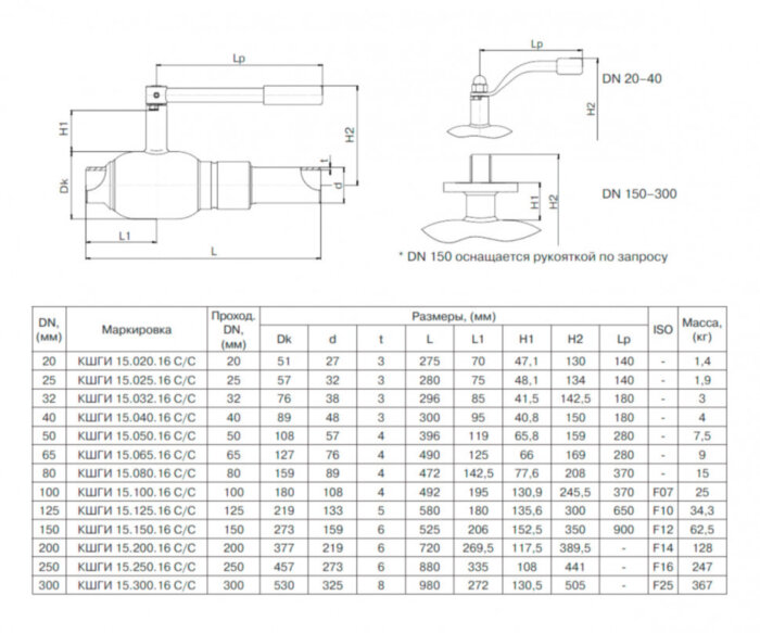 Кран шаровой БИВАЛ КШГИ 15 DN 100 PN 16 С/С