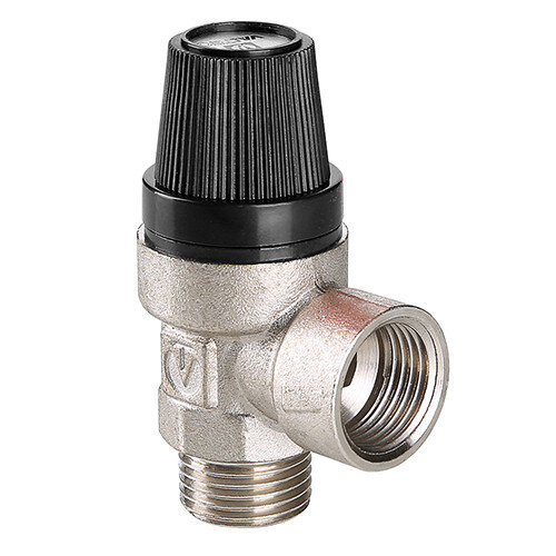 Клапан предохранительный VALTEC VT.0496.N.0415 1/2" DN 15 PN 10 пружинный с фиксированной настройкой 0,15 МПа, латунный с никелевым покрытием