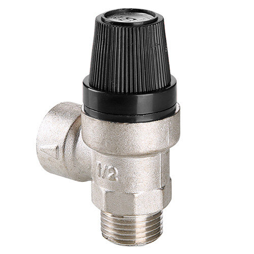 Клапан предохранительный VALTEC VT.0496.N.0415 1/2" DN 15 PN 10 пружинный с фиксированной настройкой 0,15 МПа, латунный с никелевым покрытием