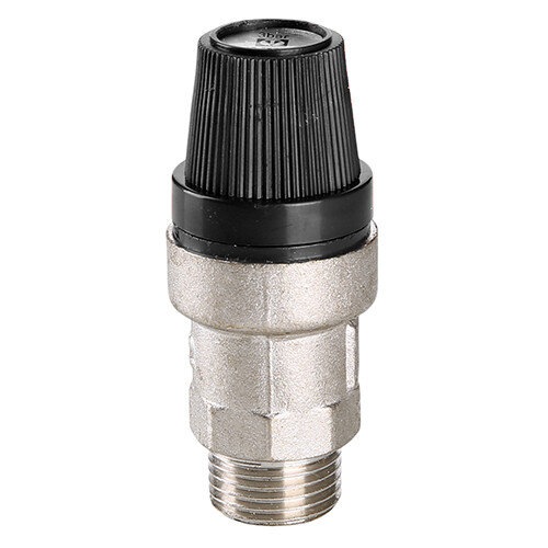Клапан предохранительный VALTEC VT.0496.N.0415 1/2" DN 15 PN 10 пружинный с фиксированной настройкой 0,15 МПа, латунный с никелевым покрытием